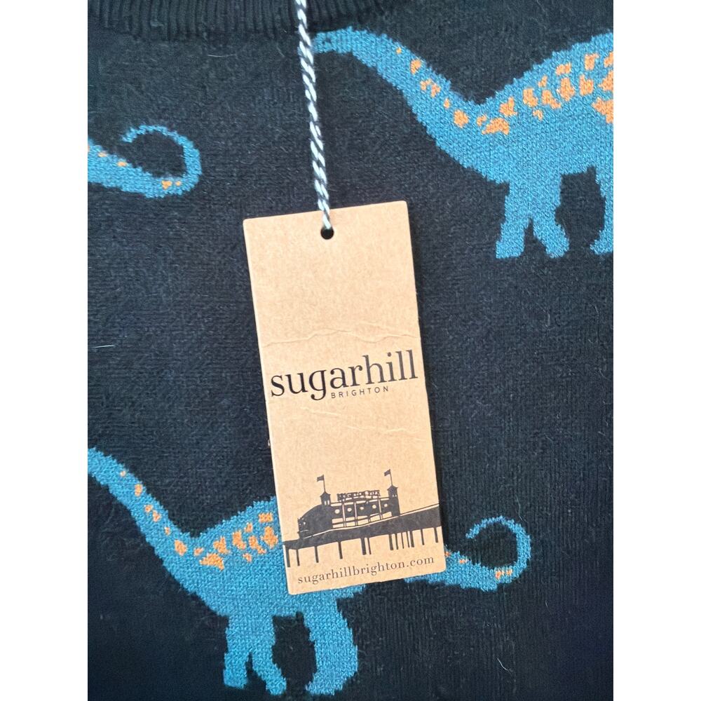 NWT Sugarhill size 10 Jaida Black Knit Sweater Dress Happy Herbivore Dinosaurs - Picture 2 of 4